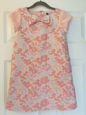 Janie and Jack floral brocade dress with faux fur and bow - size 6